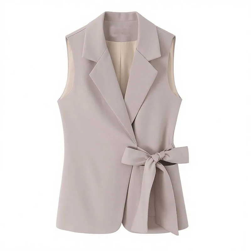 Notched-Collar Lace-Up Vest and High-Waișt Casual Trousers Two-Piece Set - Image 2