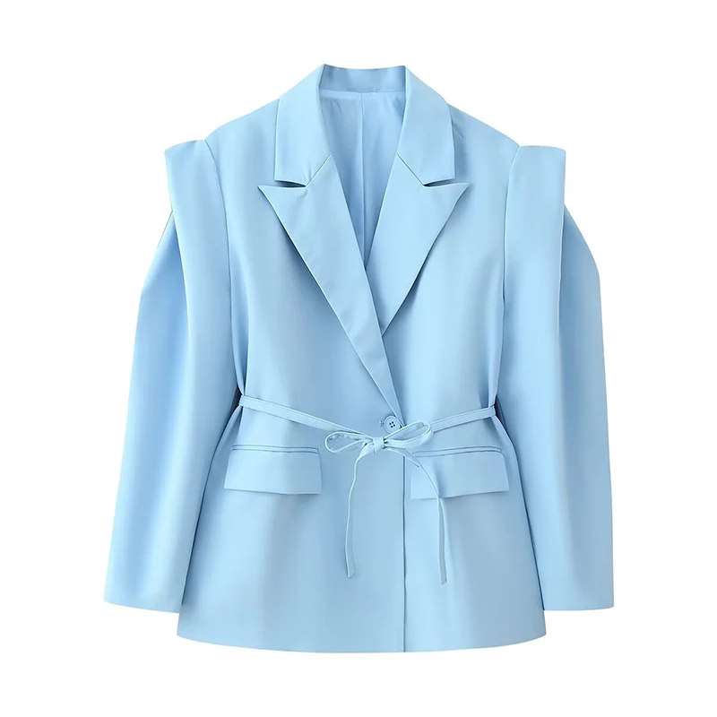 Waist-Tie Wide Shoulder Blazer – Multi-Colour - Image 2
