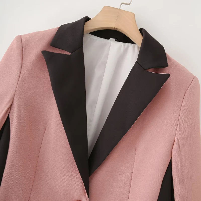 Contrast Stitching Single-Breasted Blazer Jacket - Image 3