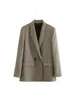 Women's Classic Casual Double-Breasted Notched-Collar Long-Sleeve Solid Blazer Jacket - Image 17