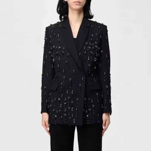Tassel Beading Rhinestone Embellished Statement Blazer