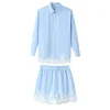 Lace Trim Turn-Down Collar Shirt and Shorts Two-Piece Set - Image 11