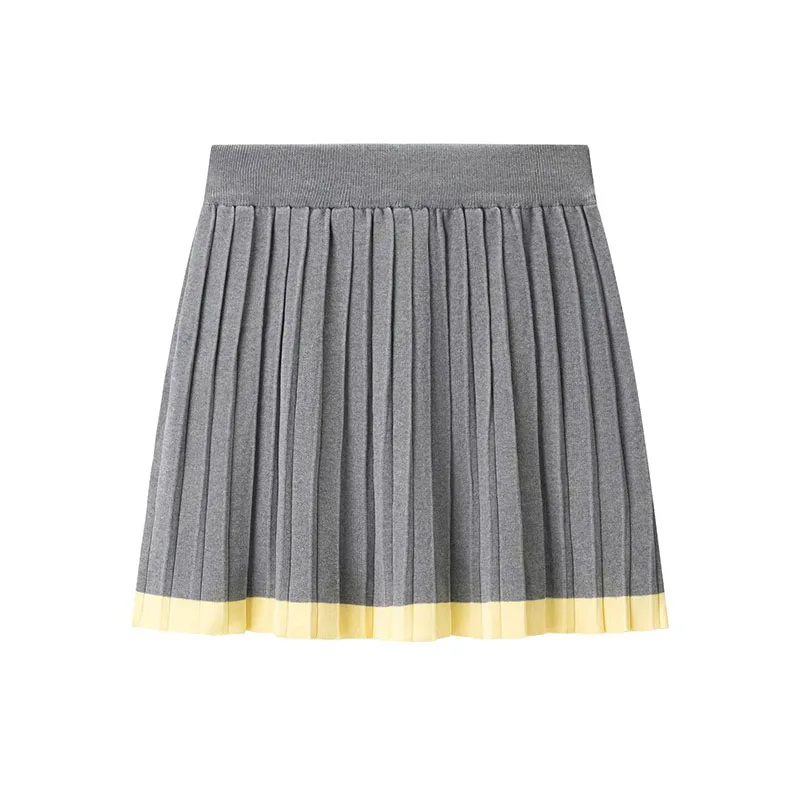 Color-Block Knitted Polo Sweater and Pleated Mini Skirt Two-Piece Set - Image 5