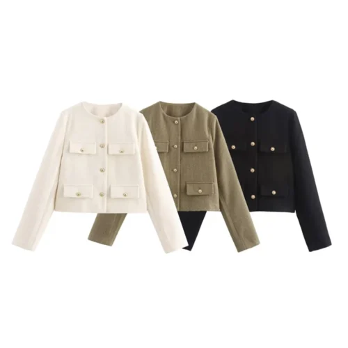 Cropped Single Breasted Pocket Suit Jacket