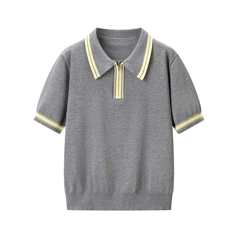 Color-Block Knitted Polo Sweater and Pleated Mini Skirt Two-Piece Set - Image 2