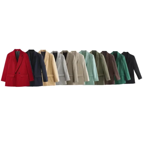 Women’s Classic Casual Double-Breasted Notched-Collar Long-Sleeve Solid Blazer Jacket
