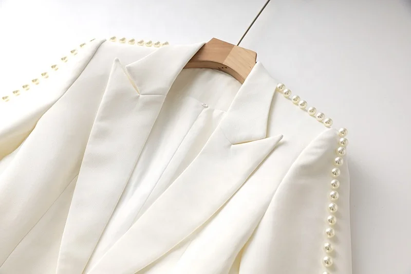 Subtle-Beaded Pleated V-Neck White Pantsuit Set - Image 5