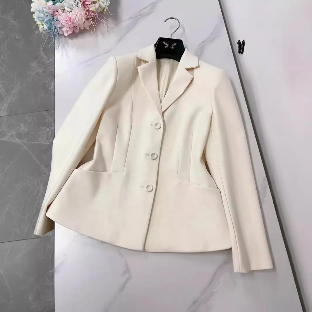 Women’s 3D Tailored Cropped Blazer – Ivory Wool-Silk - Image 3