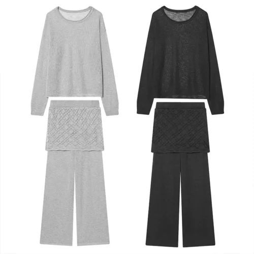 Round Neck Knitted Pullover and Trouser Two-Piece Set