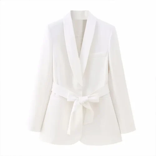 Chic Belted Single-Breasted V-Neck Long-Sleeve Pocket Blazer Coat