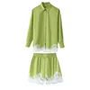 Lace Trim Turn-Down Collar Shirt and Shorts Two-Piece Set - Image 7