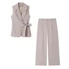 Notched-Collar Lace-Up Vest and High-Waișt Casual Trousers Two-Piece Set - Image 7