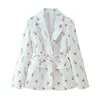 Women’s Floral Belted Blazer – Ivory & Blue - Image 8