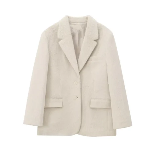 Faux Fur Single-Breasted Pocket Blazer