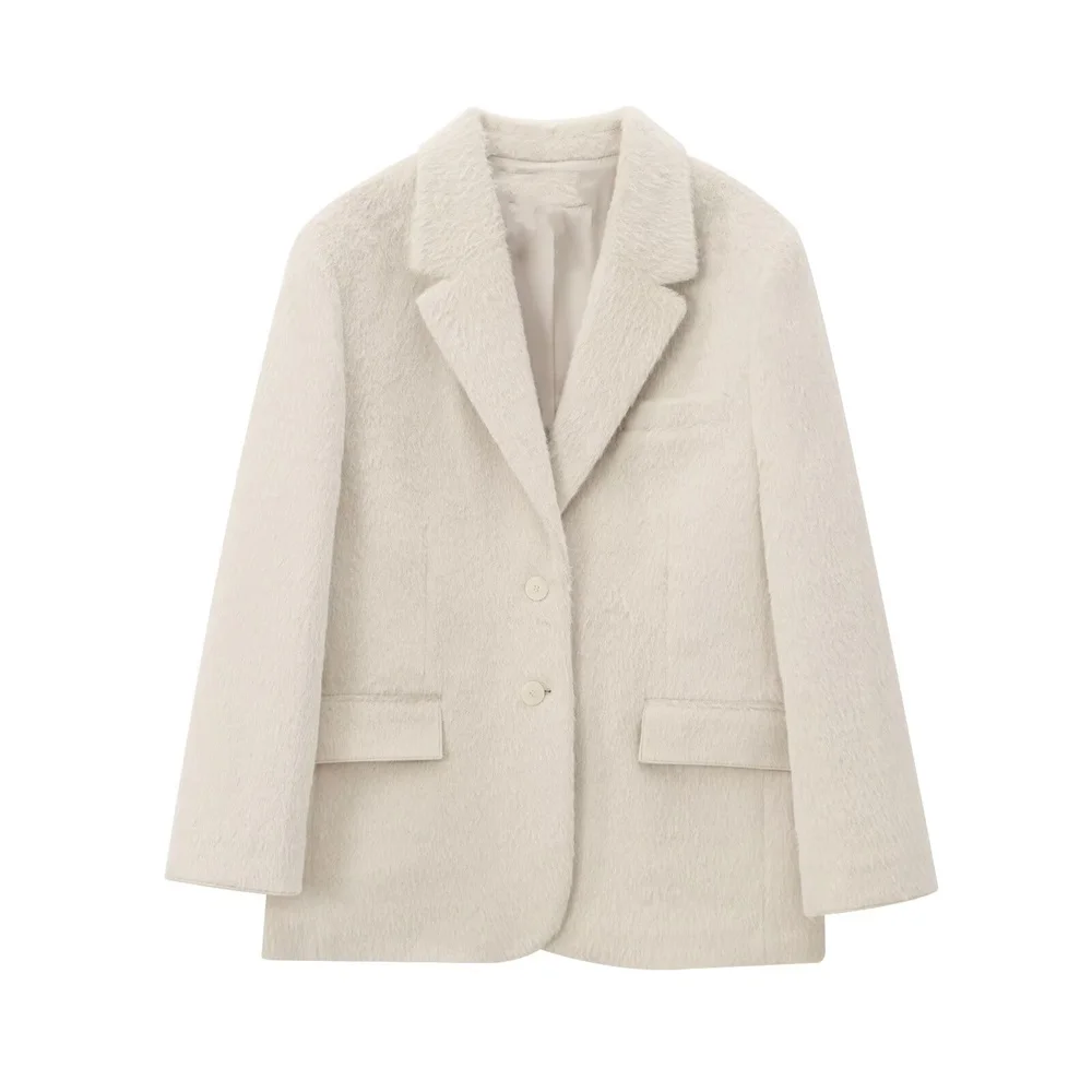 Faux Fur Single-Breasted Pocket Blazer