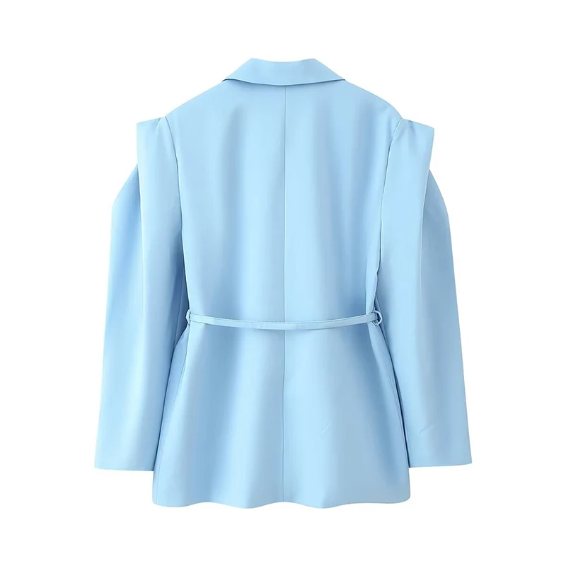 Waist-Tie Wide Shoulder Blazer – Multi-Colour - Image 3
