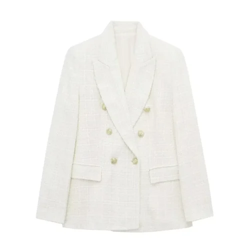 Ivory Textured Double Breasted Blazer