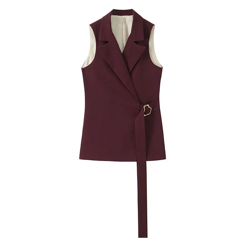Notched-Collar Sleeveless Vest and Full-Length Trousers Two-Piece Set - Image 2
