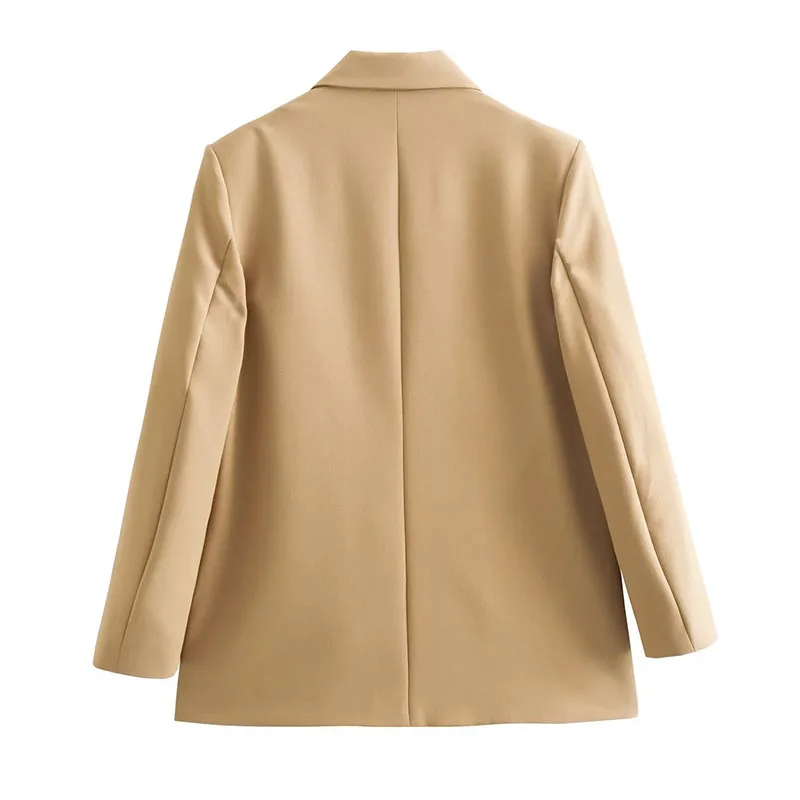 Women's Classic Casual Double-Breasted Notched-Collar Long-Sleeve Solid Blazer Jacket - Image 3