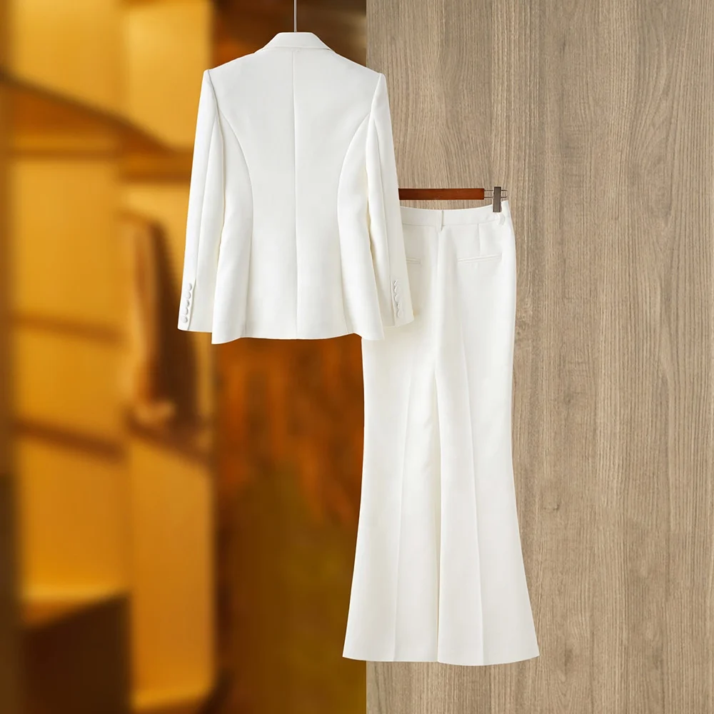 Subtle-Beaded Pleated V-Neck White Pantsuit Set - Image 4