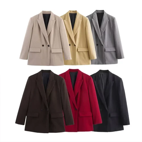 Classic Double-Breasted Tailored Blazer Jacket