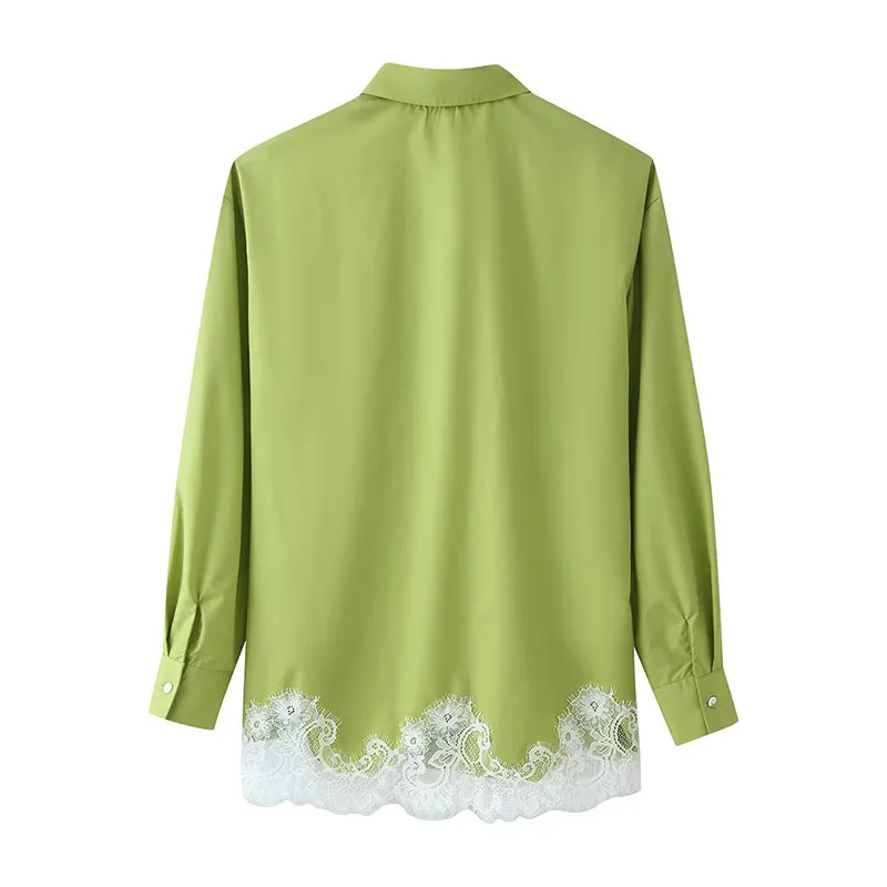 Lace Trim Turn-Down Collar Shirt and Shorts Two-Piece Set - Image 4