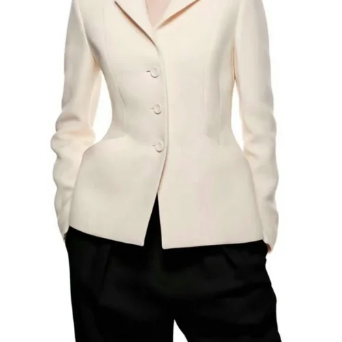 Women’s 3D Tailored Cropped Blazer – Ivory Wool-Silk