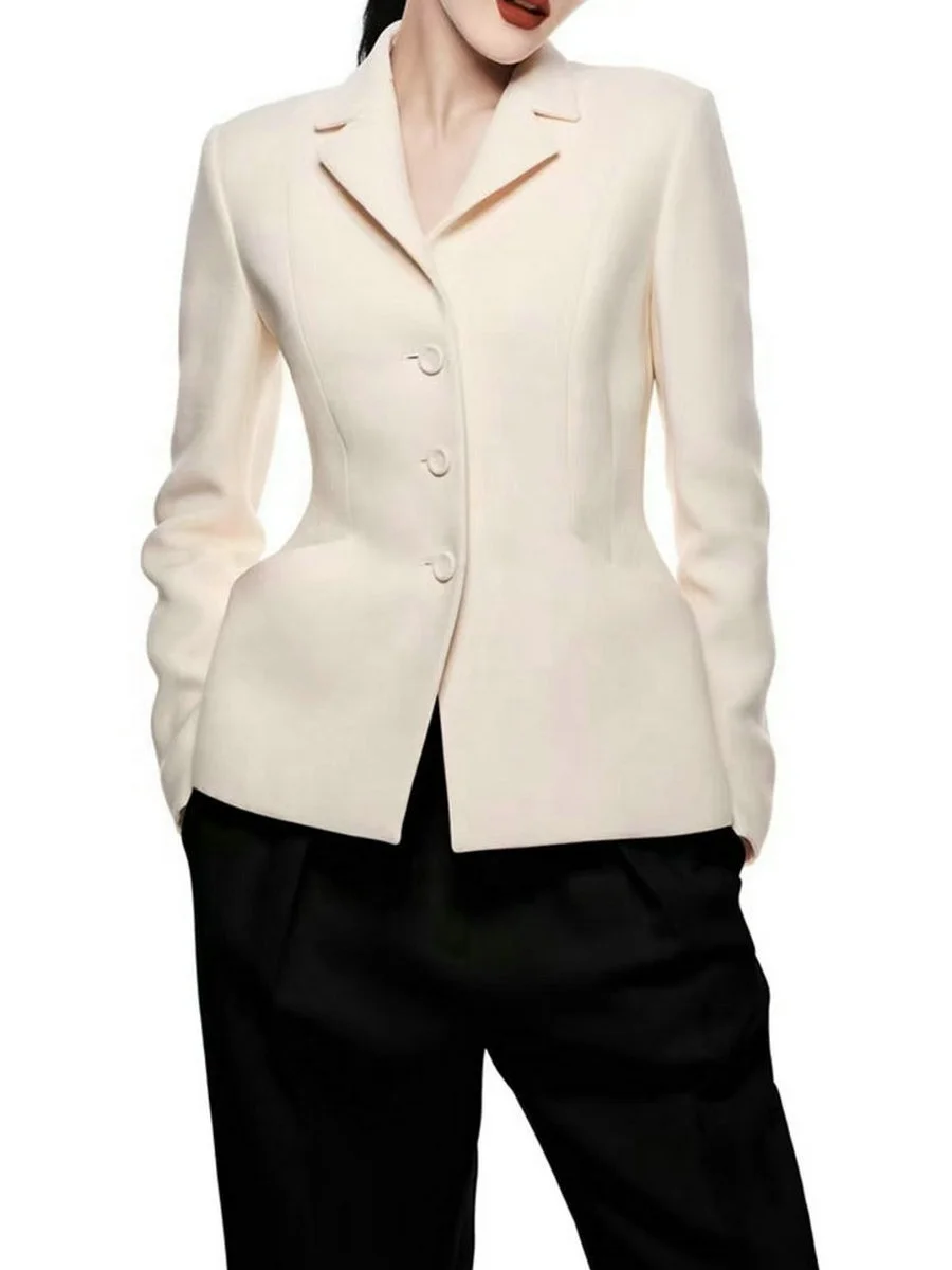 Women’s 3D Tailored Cropped Blazer – Ivory Wool-Silk