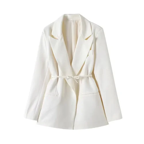 Belted V-Neck Lace-Up Blazer Jacket