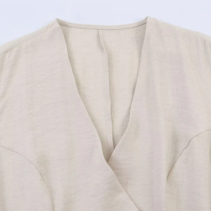 Double-Breasted V-Neck Blazer Jacket and Casual Shorts Two-Piece Set - Image 6
