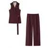Notched-Collar Sleeveless Vest and Full-Length Trousers Two-Piece Set - Image 7
