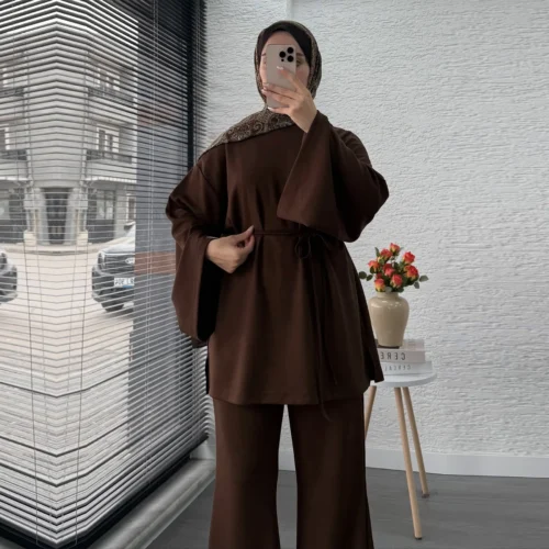 Belted Tunic and Trouser Two-Piece Set