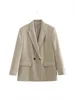 Women's Classic Casual Double-Breasted Notched-Collar Long-Sleeve Solid Blazer Jacket - Image 11