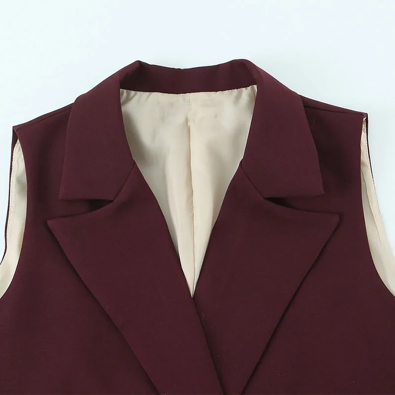 Notched-Collar Sleeveless Vest and Full-Length Trousers Two-Piece Set - Image 6