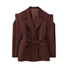 Waist-Tie Wide Shoulder Blazer – Multi-Colour - Image 12