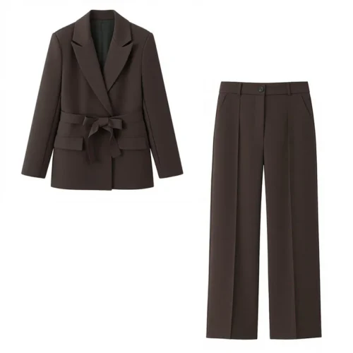 Belted Brown Tailored Trouser Suit