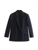 Women's Classic Casual Double-Breasted Notched-Collar Long-Sleeve Solid Blazer Jacket - Image 9