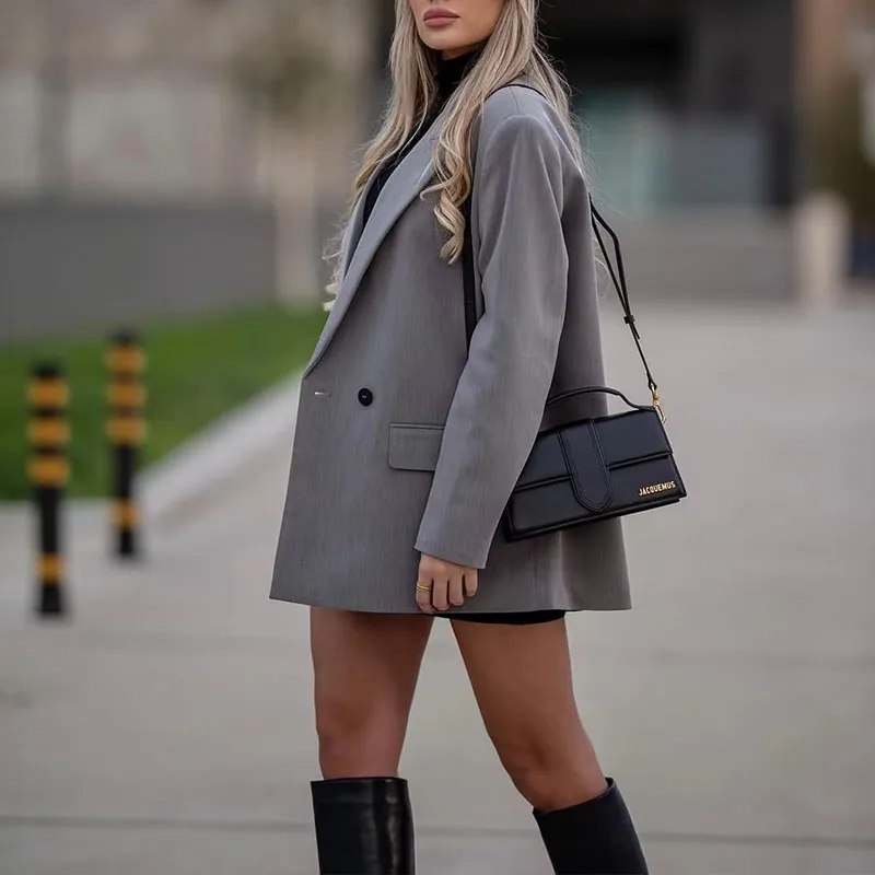Classic Double-Breasted Notched-Collar Long-Sleeve Anti-Wrinkle Blazer Jacket - Image 4