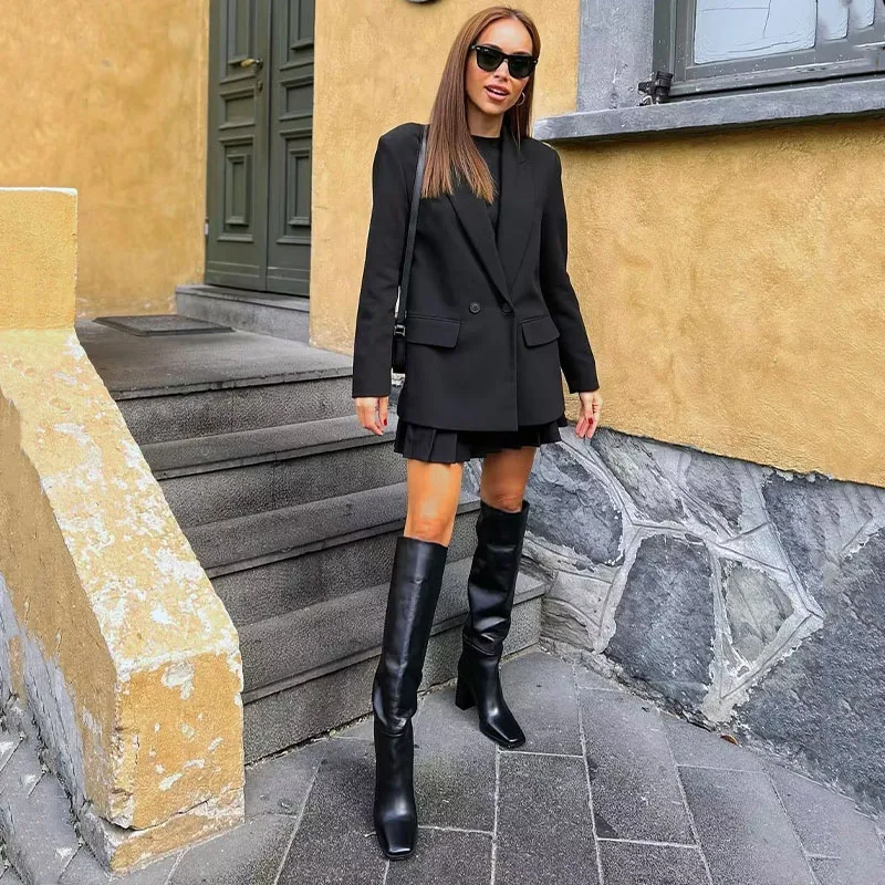 Classic Double-Breasted Notched-Collar Long-Sleeve Anti-Wrinkle Blazer Jacket - Image 6