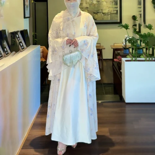 Floral Print Chiffon 3-Piece Abaya Set