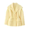 Waist-Tie Wide Shoulder Blazer – Multi-Colour - Image 9