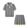 Color-Block Knitted Polo Sweater and Pleated Mini Skirt Two-Piece Set - Image 7