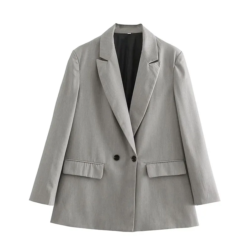 Women's Classic Casual Double-Breasted Notched-Collar Long-Sleeve Solid Blazer Jacket - Image 5