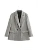 Women's Classic Casual Double-Breasted Notched-Collar Long-Sleeve Solid Blazer Jacket - Image 14