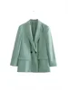 Women's Classic Casual Double-Breasted Notched-Collar Long-Sleeve Solid Blazer Jacket - Image 13