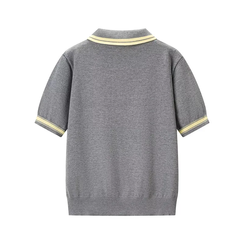 Color-Block Knitted Polo Sweater and Pleated Mini Skirt Two-Piece Set - Image 3