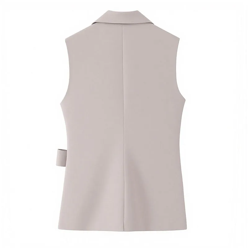 Notched-Collar Lace-Up Vest and High-Waișt Casual Trousers Two-Piece Set - Image 3