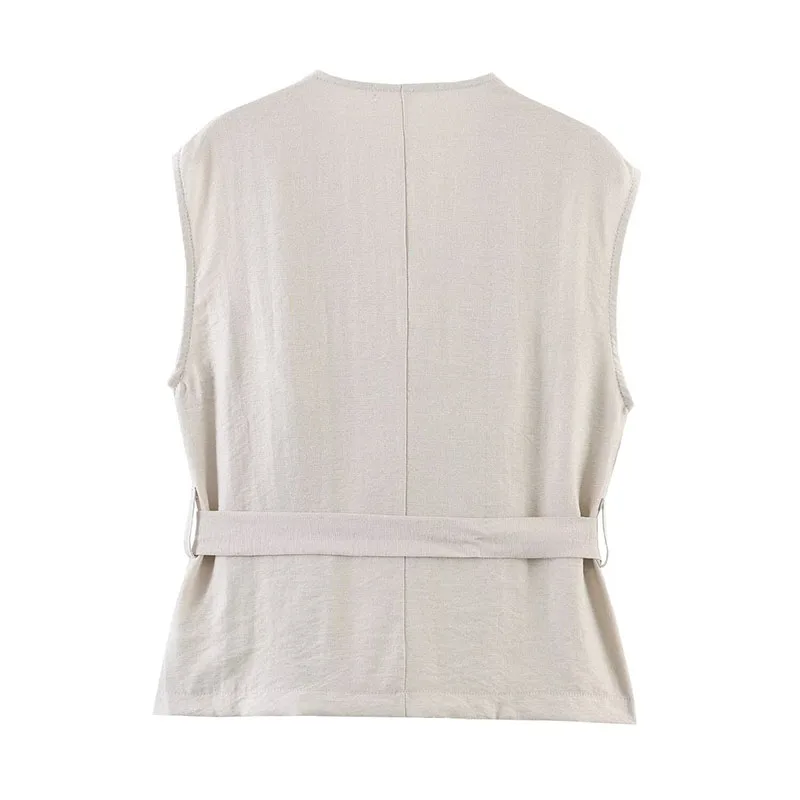 Double-Breasted V-Neck Blazer Jacket and Casual Shorts Two-Piece Set - Image 3