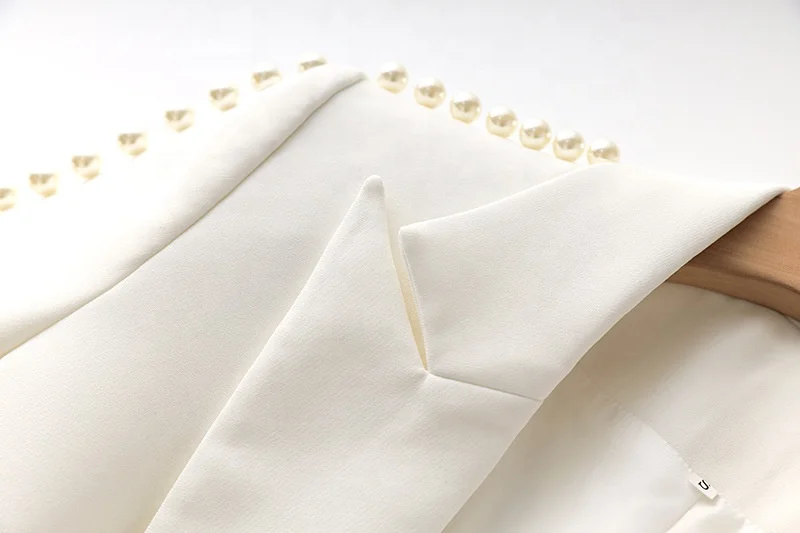 Subtle-Beaded Pleated V-Neck White Pantsuit Set - Image 6